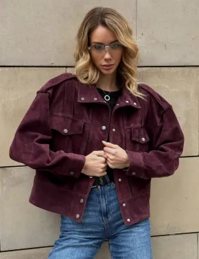 Винтажная женская повседневная куртка из натуральной замши Burgundy