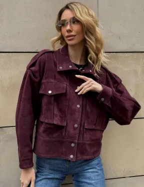 Винтажная женская повседневная куртка из натуральной замши Burgundy