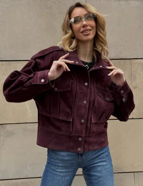 Винтажная женская повседневная куртка из натуральной замши Burgundy