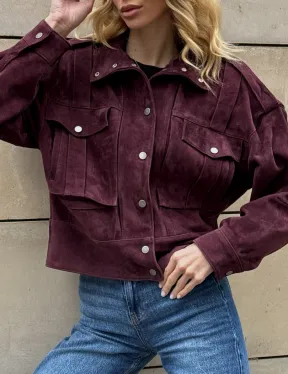 Винтажная женская повседневная куртка из натуральной замши Burgundy