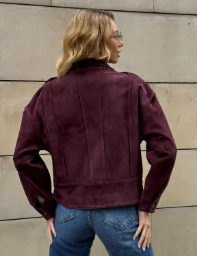 Винтажная женская повседневная куртка из натуральной замши Burgundy