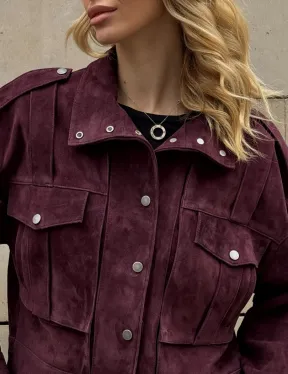 Винтажная женская повседневная куртка из натуральной замши Burgundy