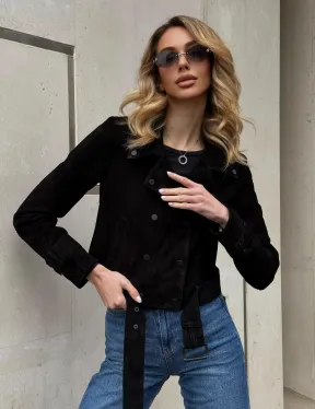 Черная короткая курточка из натуральной замши