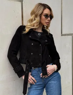Черная короткая курточка из натуральной замши