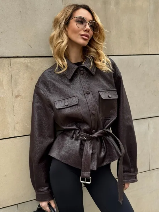 Стильная куртка - рубашка из натуральной кожи Joomba средней длины