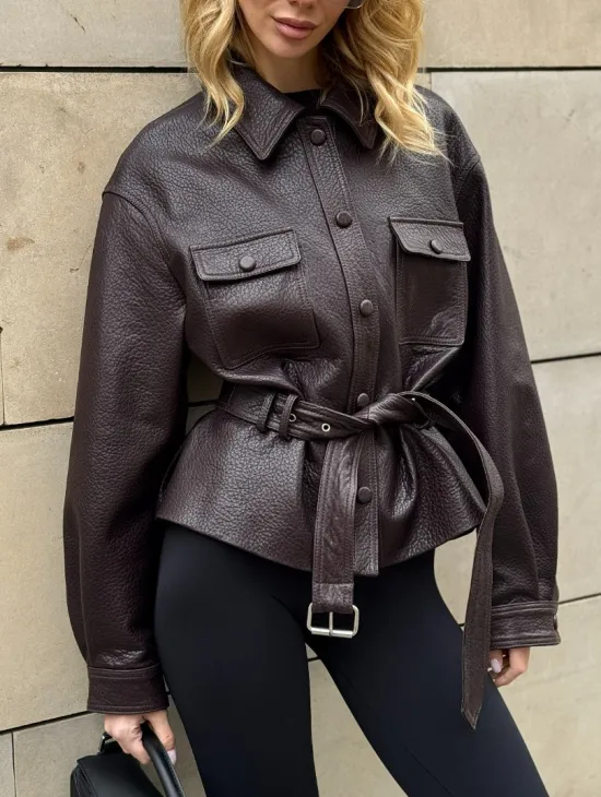 Стильная куртка - рубашка из натуральной кожи Joomba средней длины