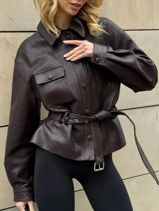 Стильная куртка - рубашка из натуральной кожи Joomba средней длины