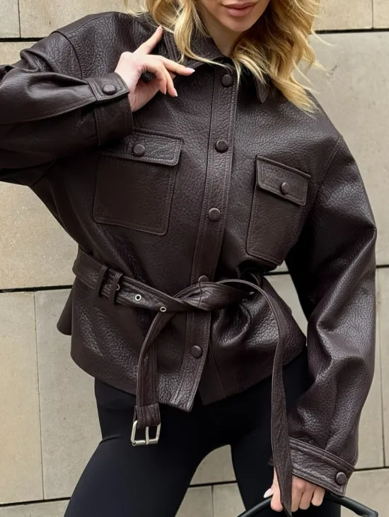 Стильная куртка - рубашка из натуральной кожи Joomba средней длины