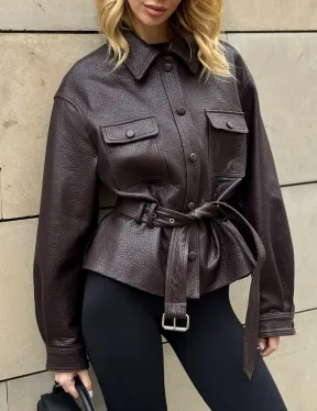 Стильная куртка - рубашка из натуральной кожи Joomba средней длины