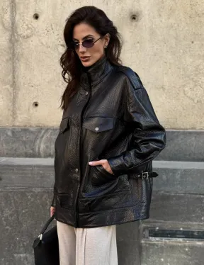 Модная черная куртка из натуральной кожи 