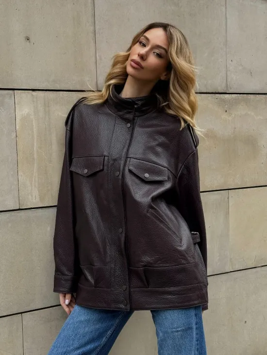 Кутка - бомбер оверсайз из натуральной кожи в стиле Y2K