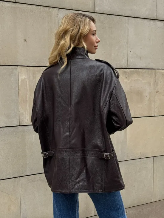 Кутка - бомбер оверсайз из натуральной кожи в стиле Y2K