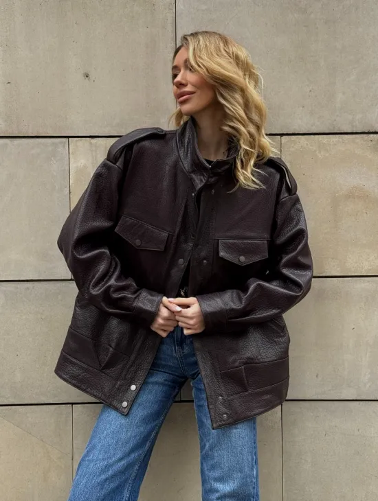 Кутка - бомбер оверсайз из натуральной кожи в стиле Y2K