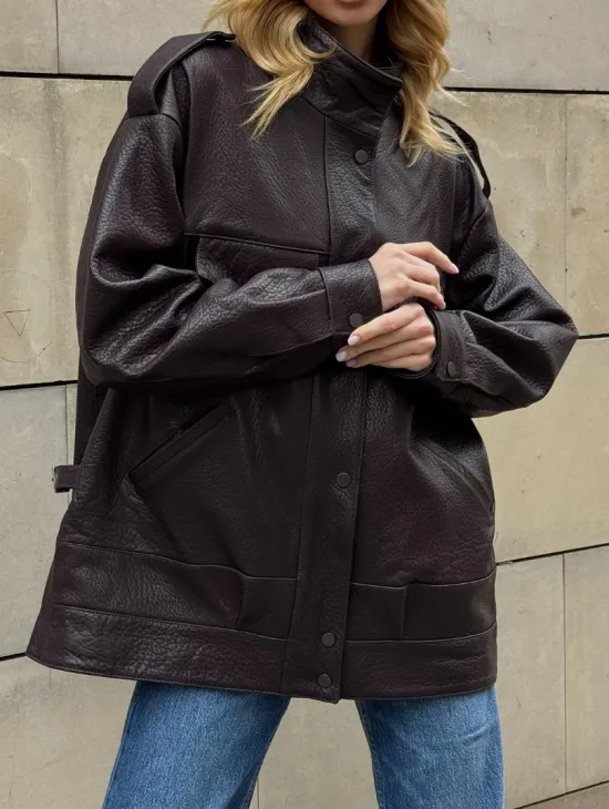 Кутка - бомбер оверсайз из натуральной кожи в стиле Y2K