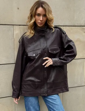 Кутка - бомбер оверсайз из натуральной кожи в стиле Y2K