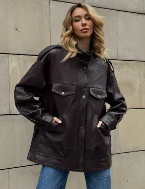 Кутка - бомбер оверсайз из натуральной кожи в стиле Y2K