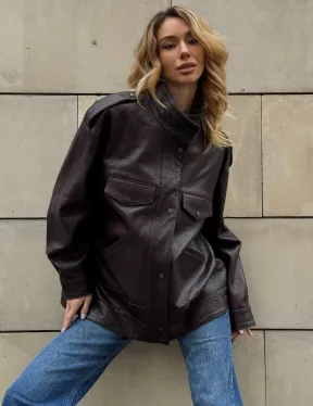 Кутка - бомбер оверсайз из натуральной кожи в стиле Y2K