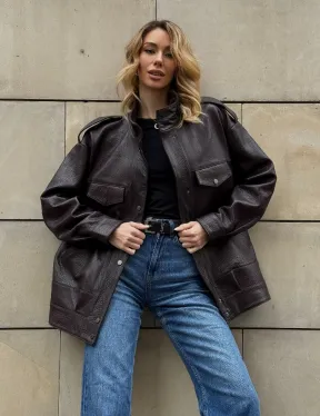 Кутка - бомбер оверсайз из натуральной кожи в стиле Y2K