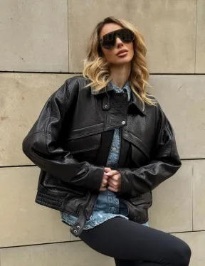 Трендовая куртка - бомбер oversize из натуральной кожи Joomba