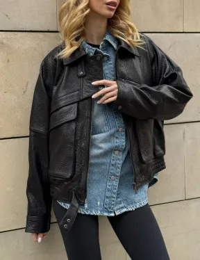 Трендовая куртка - бомбер oversize из натуральной кожи Joomba