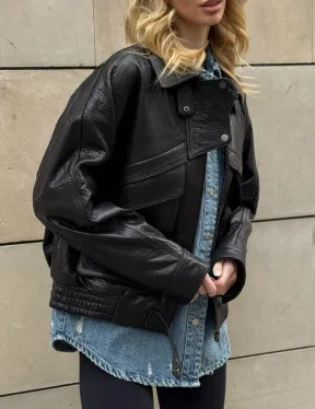 Трендовая куртка - бомбер oversize из натуральной кожи Joomba