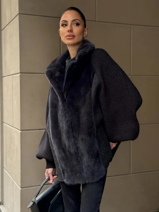 Шерстяная женская куртка с отделкой из меха норки