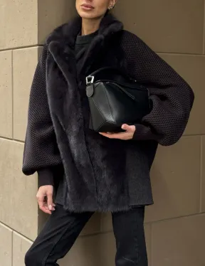 Шерстяная женская куртка с отделкой из меха норки