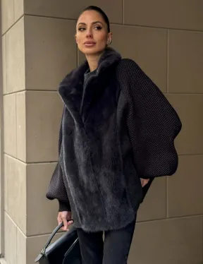 Шерстяная женская куртка с отделкой из меха норки