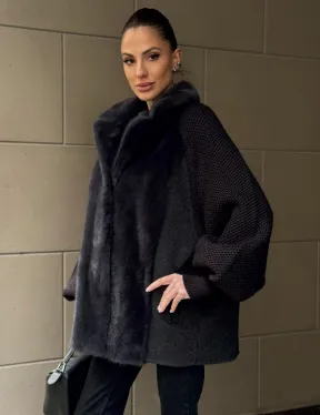 Шерстяная женская куртка с отделкой из меха норки