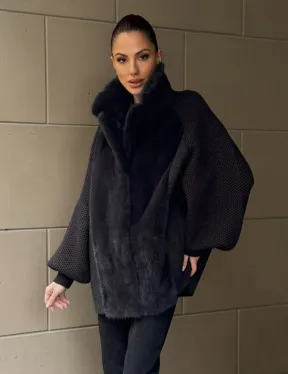 Шерстяная женская куртка с отделкой из меха норки