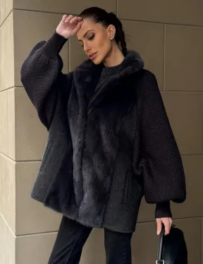 Шерстяная женская куртка с отделкой из меха норки