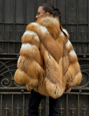 Шуба - пончо из меха рыжей (огненной) лисы