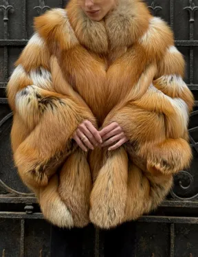 Шуба - пончо из меха рыжей (огненной) лисы