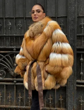 Шуба - пончо из меха рыжей (огненной) лисы