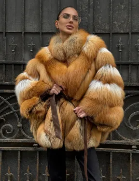 Шуба - пончо из меха рыжей (огненной) лисы