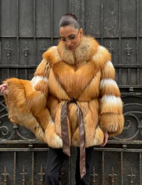 Шуба - пончо из меха рыжей (огненной) лисы