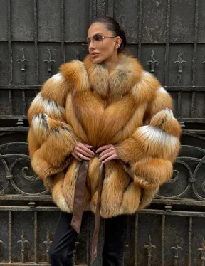 Шуба - пончо из меха рыжей (огненной) лисы