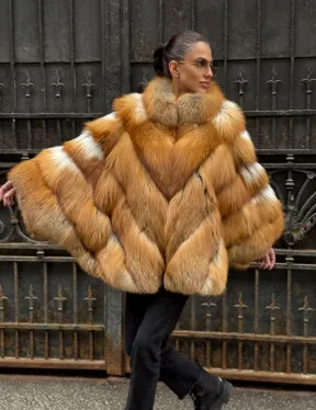 Шуба - пончо из меха рыжей (огненной) лисы