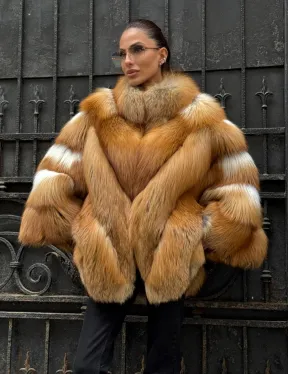 Шуба - пончо из меха рыжей (огненной) лисы