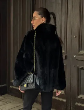 Норковый полушубок черного цвет стойка воротник