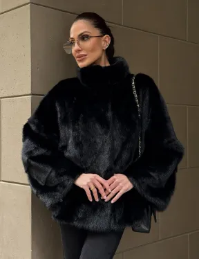 Норковый полушубок черного цвет стойка воротник