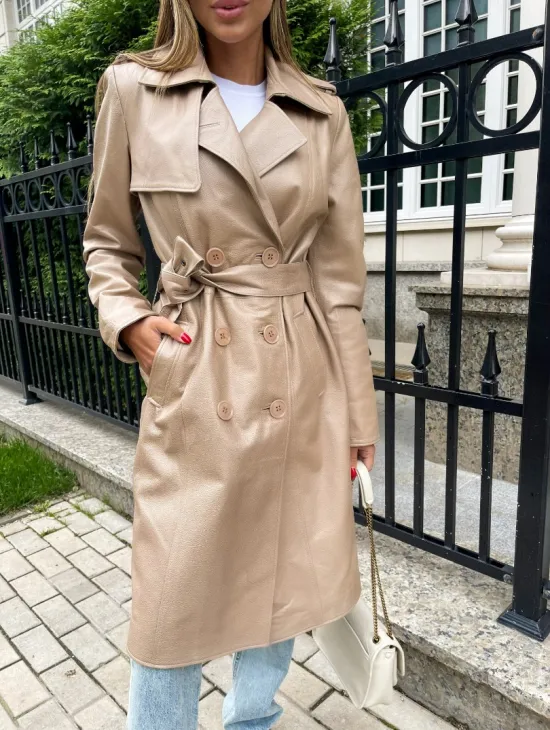 Кожаный тренч на пуговицах