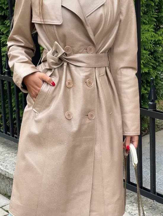 Кожаный тренч на пуговицах