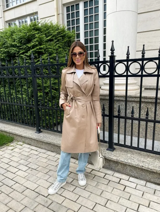 Кожаный тренч на пуговицах