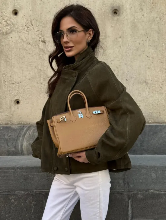 Женский замшевый блейзер - стойка воротник