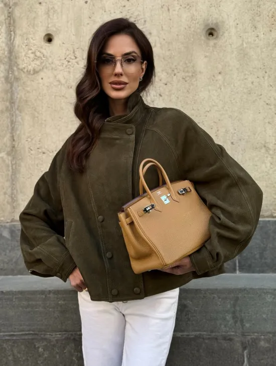 Женский замшевый блейзер - стойка воротник