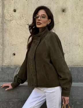 Женский замшевый блейзер - стойка воротник