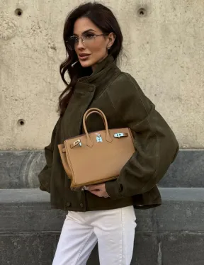 Женский замшевый блейзер - стойка воротник