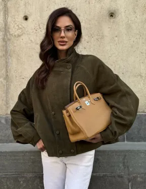 Женский замшевый блейзер - стойка воротник