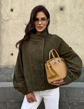 Женский замшевый блейзер - стойка воротник